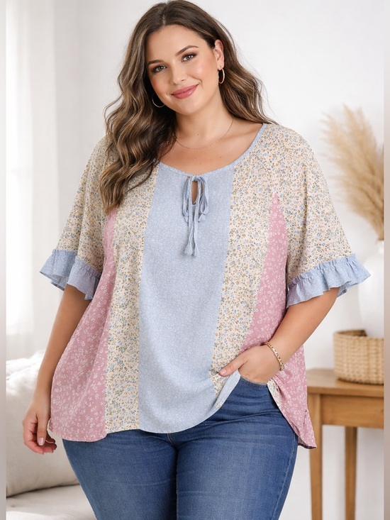 BloomChic Tops - Bloomchic Floral Patchwork Top Boho Cottagecore Ruffle Sleeves Multi 18/20 Flowy